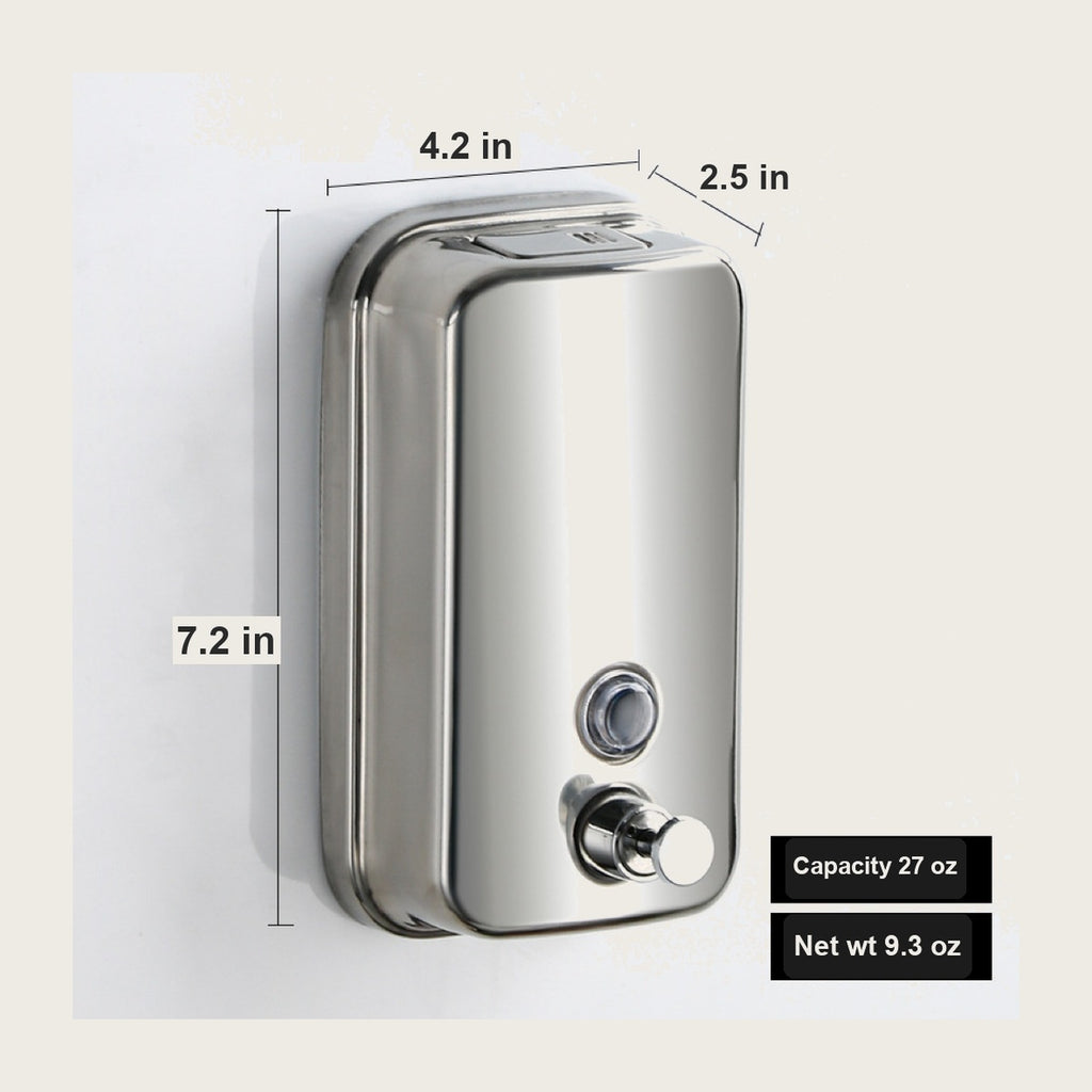 Medium soap dispenser dimensions - 4.2 x 2.5 x 7.2 in, 27 oz capacity