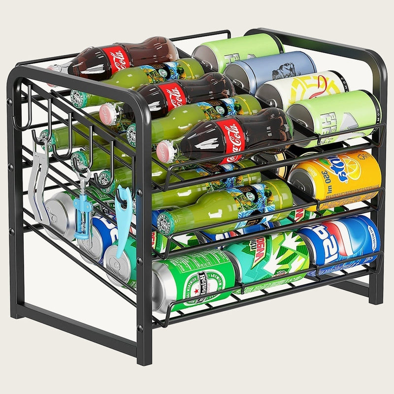 OkaNest rolling can organizer for pantry - carbon steel 4-tier dispenser rack