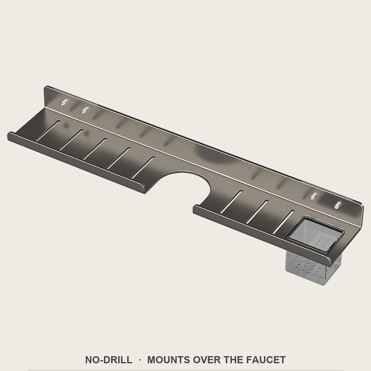 No-drill faucet shelf organizer mounted over a sink, 19.7 to 31.5 in wide
