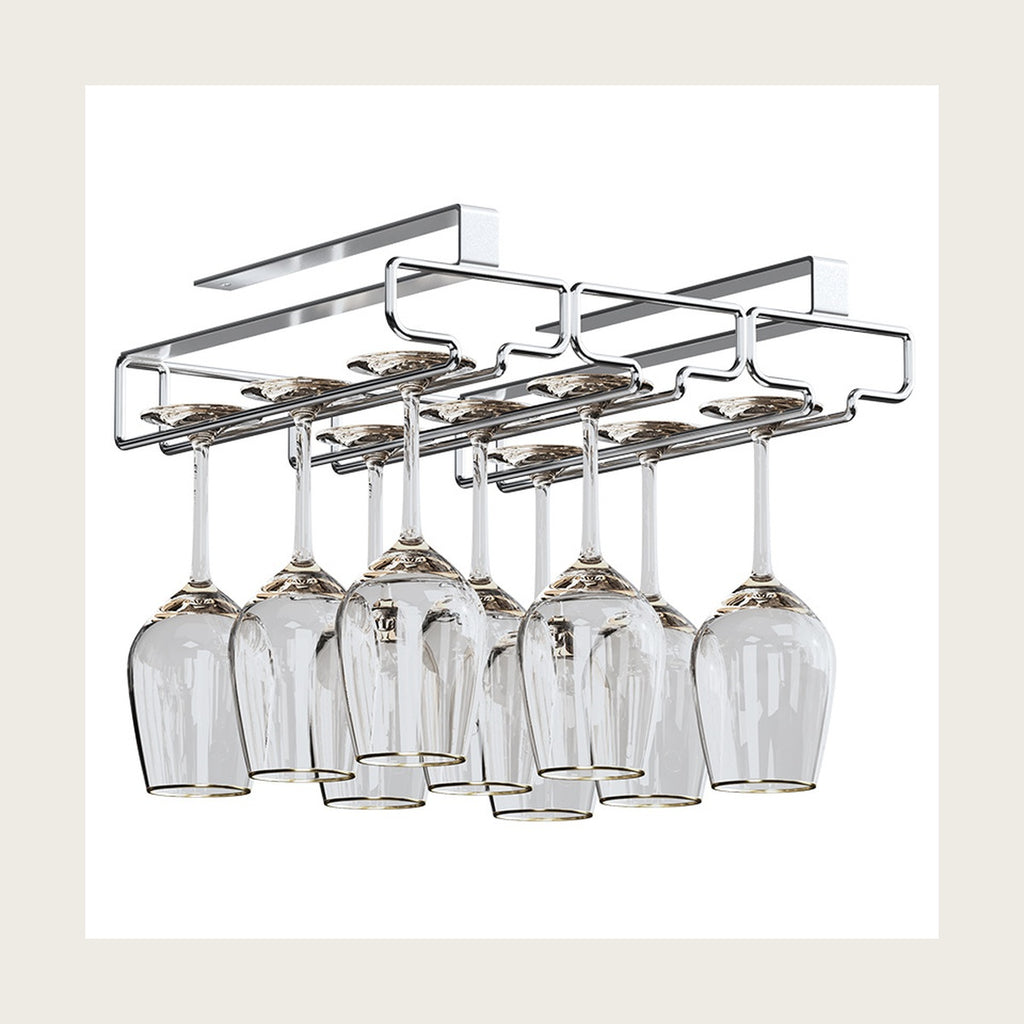 Under cabinet wine glass rack hanging from shelf – no drill
