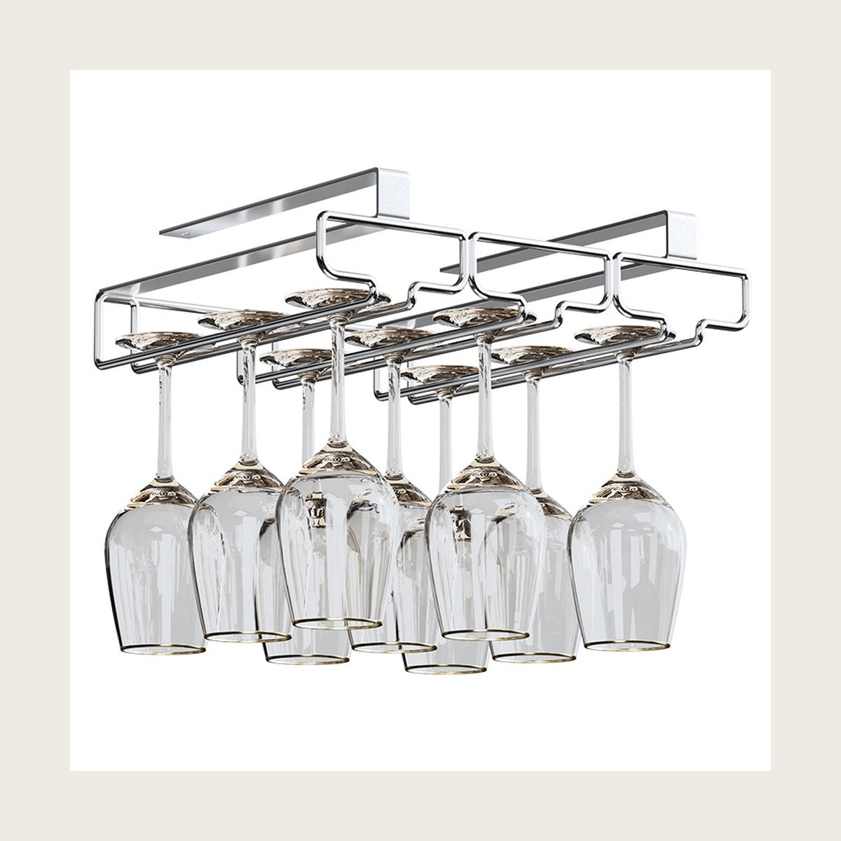 Under cabinet wine glass rack hanging from shelf – no drill