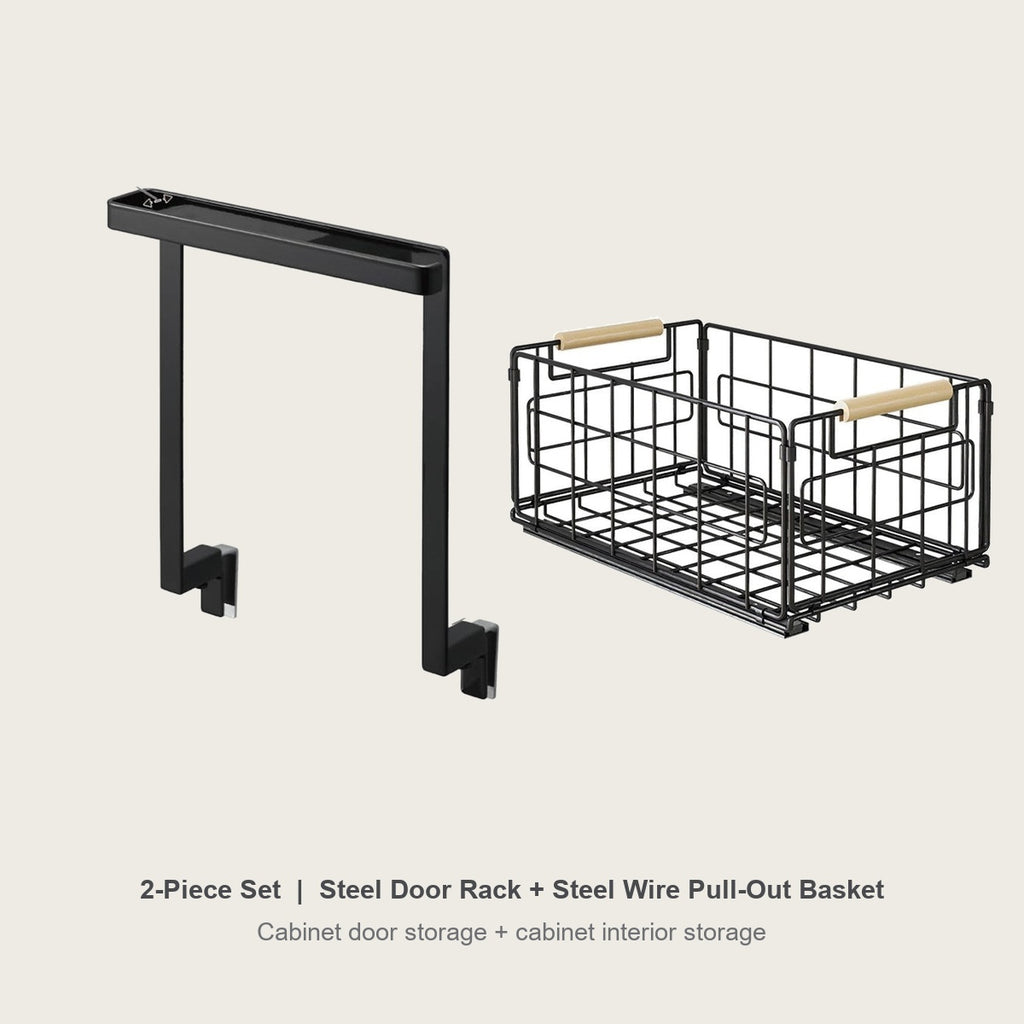 2-piece under-sink cabinet set - over-door towel rack with a steel wire pull-out basket