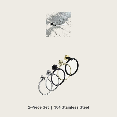 2-Piece Bathroom Towel Set, 304 Stainless Bar & Ring