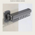 Folding wall drying rack in gunmetal grey, arm open against a tiled bathroom wall