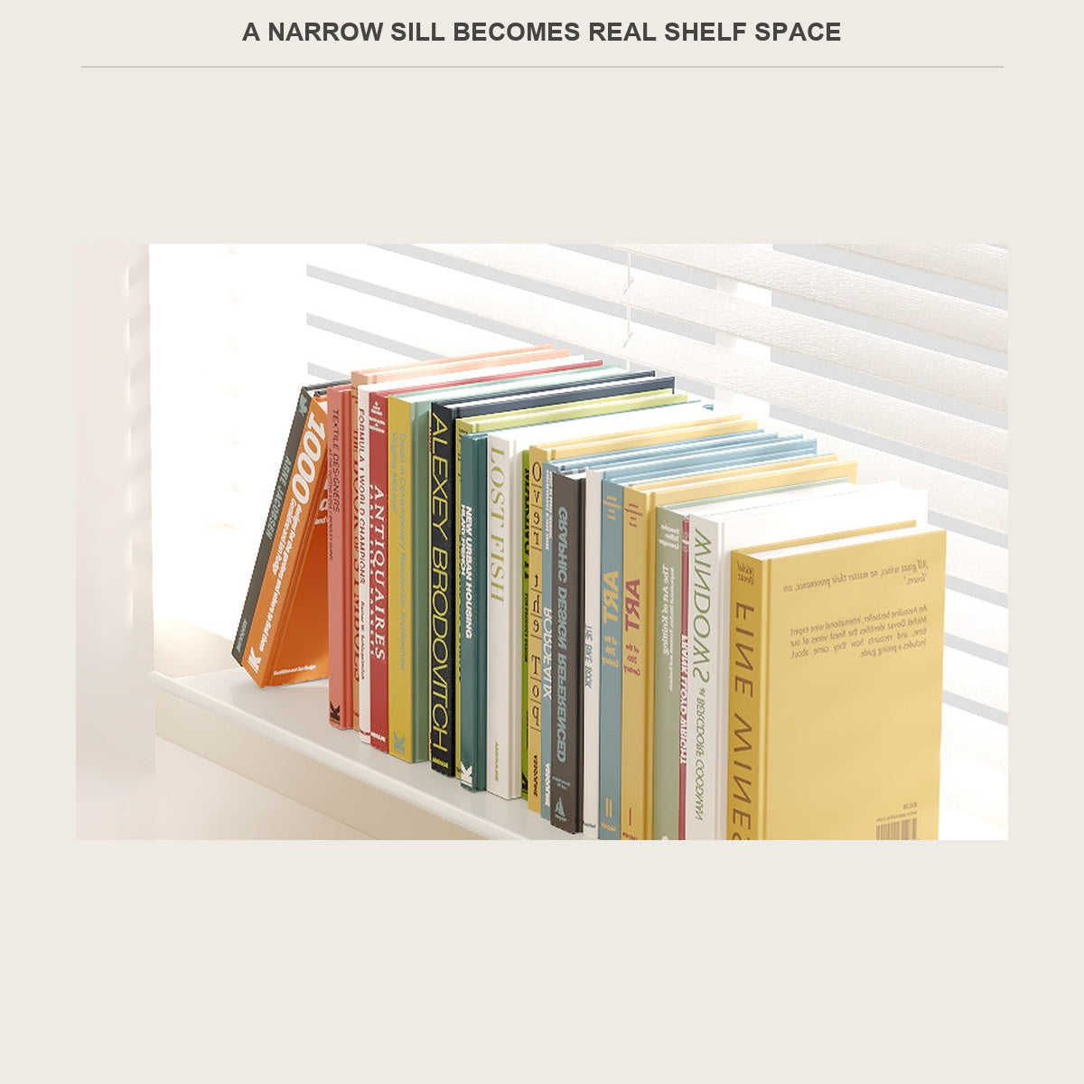 Sill extension shelf turned into a book ledge on a narrow window sill