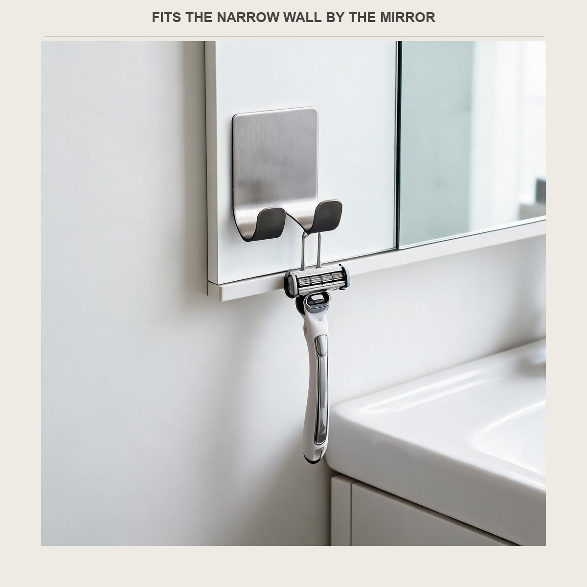 Razor holder on the narrow side panel of a mirror cabinet
