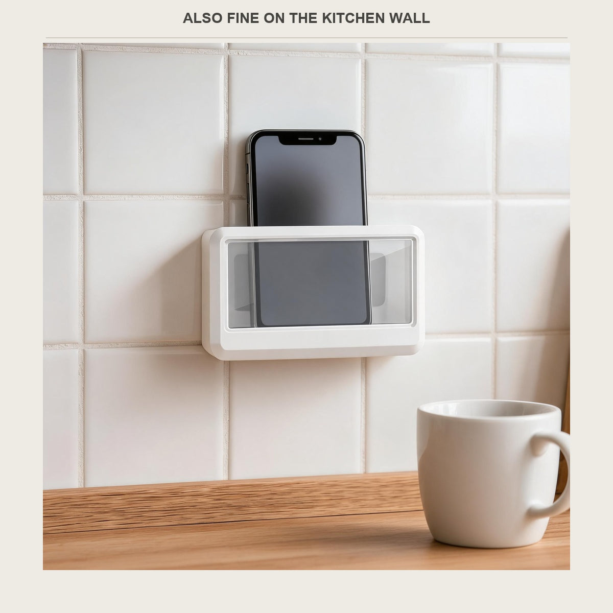 Phone box mounted on a kitchen wall above the counter