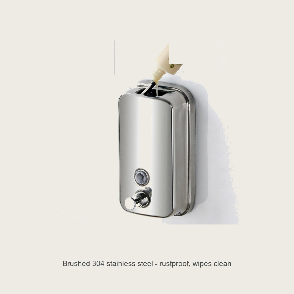 Brushed 304 stainless steel soap dispenser, rustproof and wipes clean