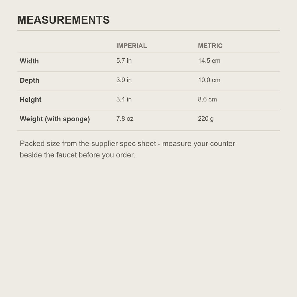 Size chart for the soap dispenser box - 5.7 by 3.9 by 3.4 in
