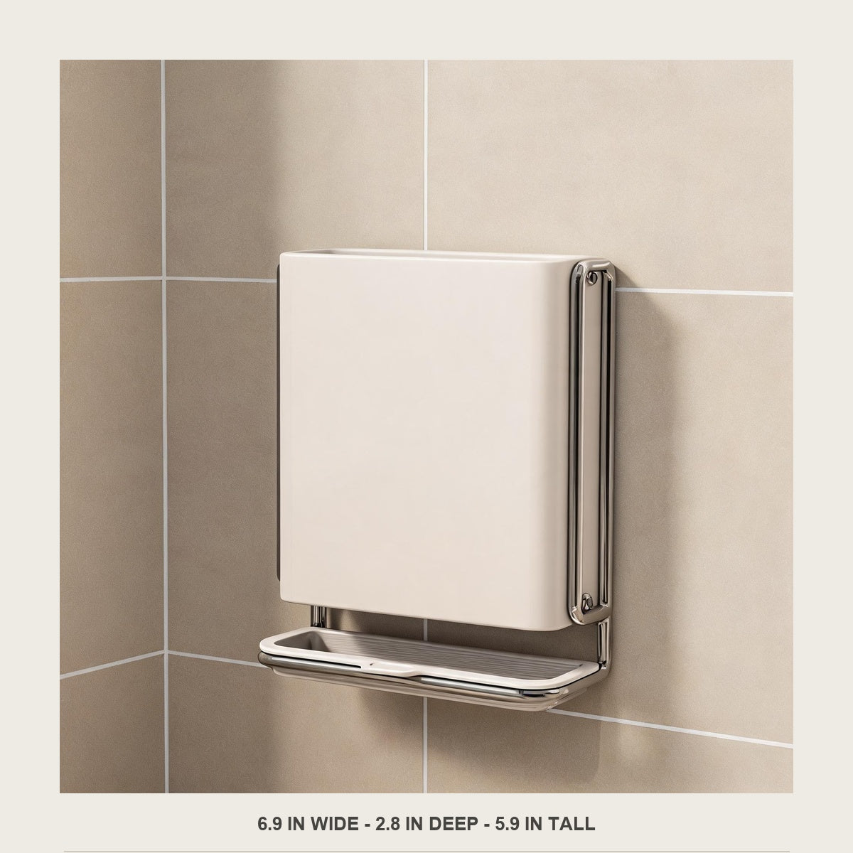 Front view of the empty wall utensil holder on a tiled wall