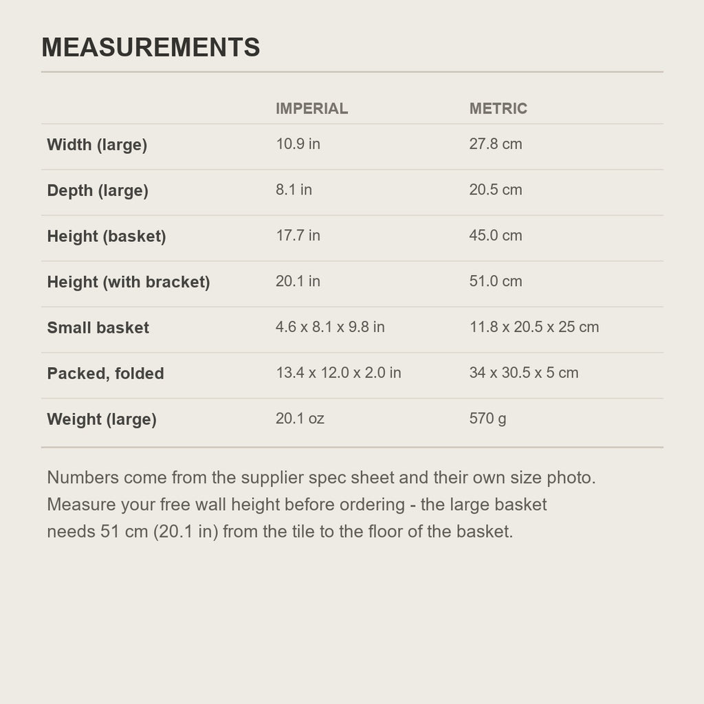 Size chart for the suction laundry hamper - 17.7 by 10.9 by 8.1 in