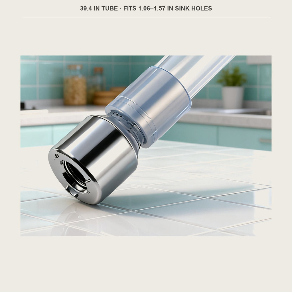 Silicone tube and weighted end that drops into the soap bottle under the sink