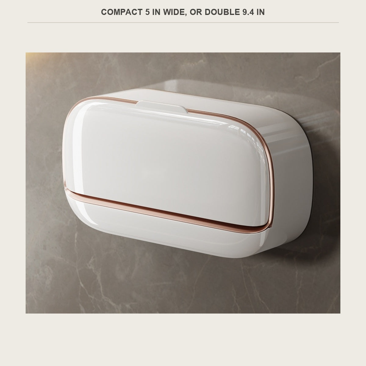 Size guide for the wall soap dish box - compact 5 in or double 9.4 in wide