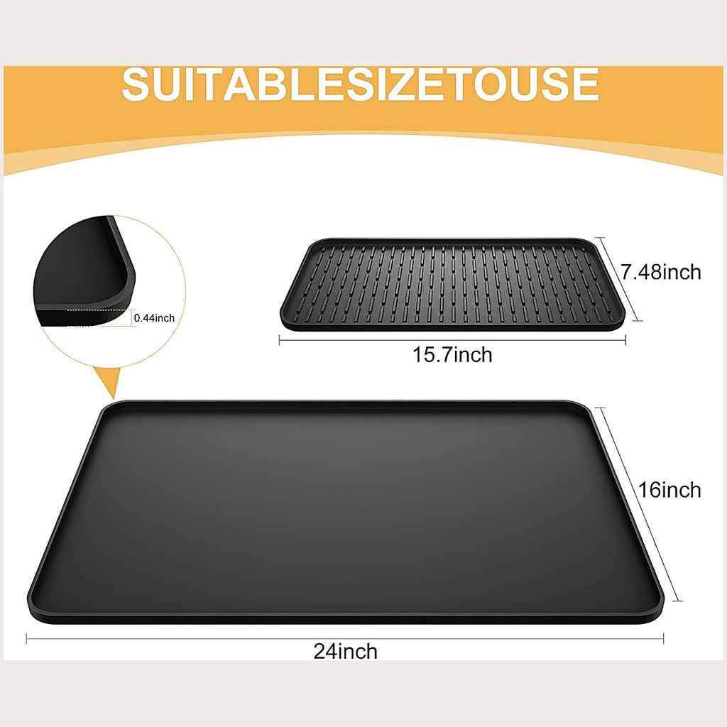 OkaNest Silicone Coffee Maker Mat · size chart 15.7 x 23.6 in and 7.4 x 15.7 in