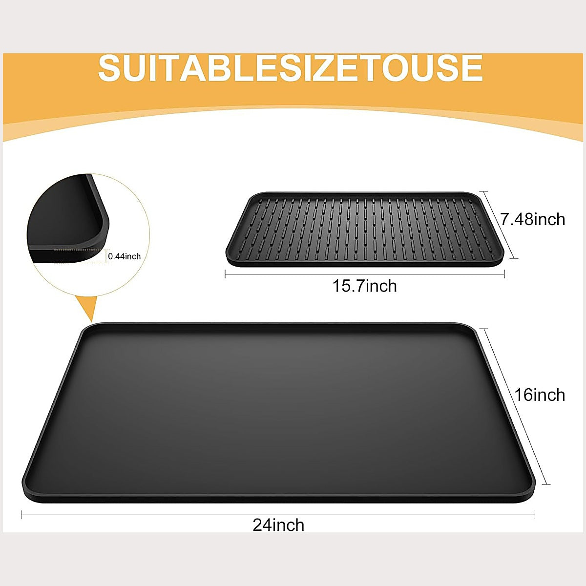 OkaNest Silicone Coffee Maker Mat · size chart 15.7 x 23.6 in and 7.4 x 15.7 in