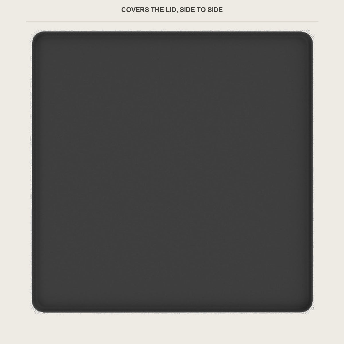 Full lid coverage of the dark grey washer top mat on a 24 inch machine
