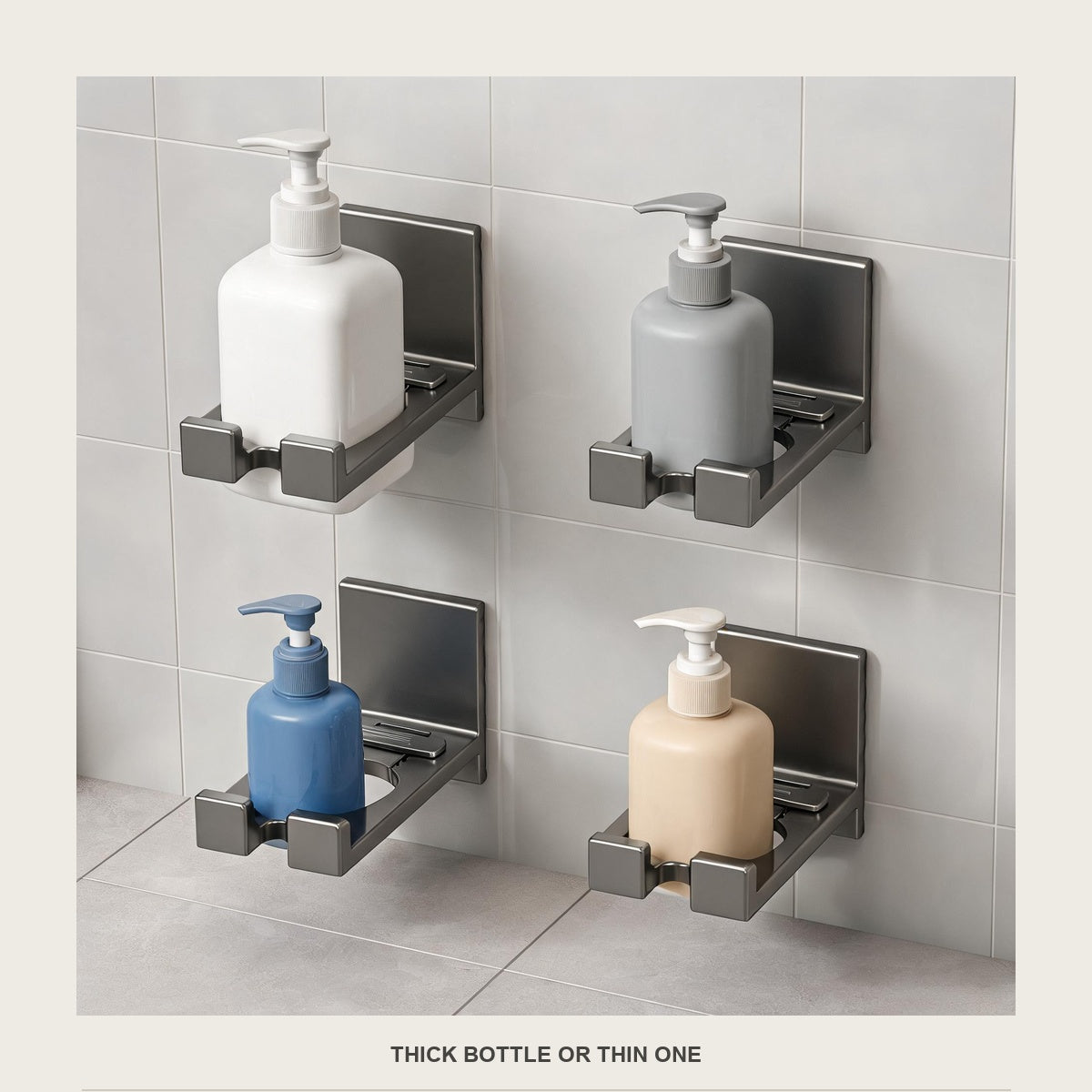 The bottle holder carrying bottles of different sizes to show the clip takes different necks