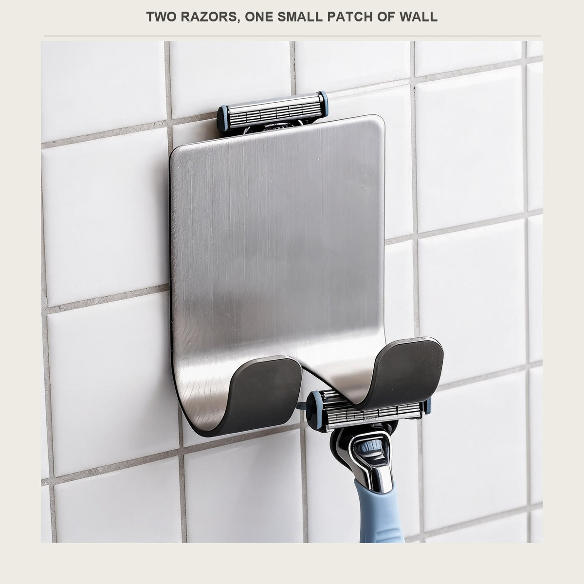 Two razors stored on the same wall holder at once