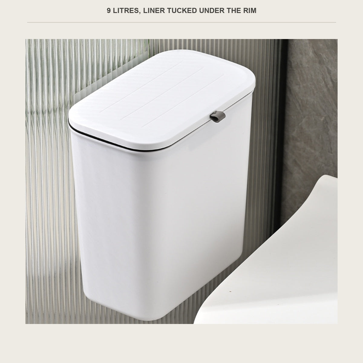 Nine litre hanging bin with the liner tucked under the rim