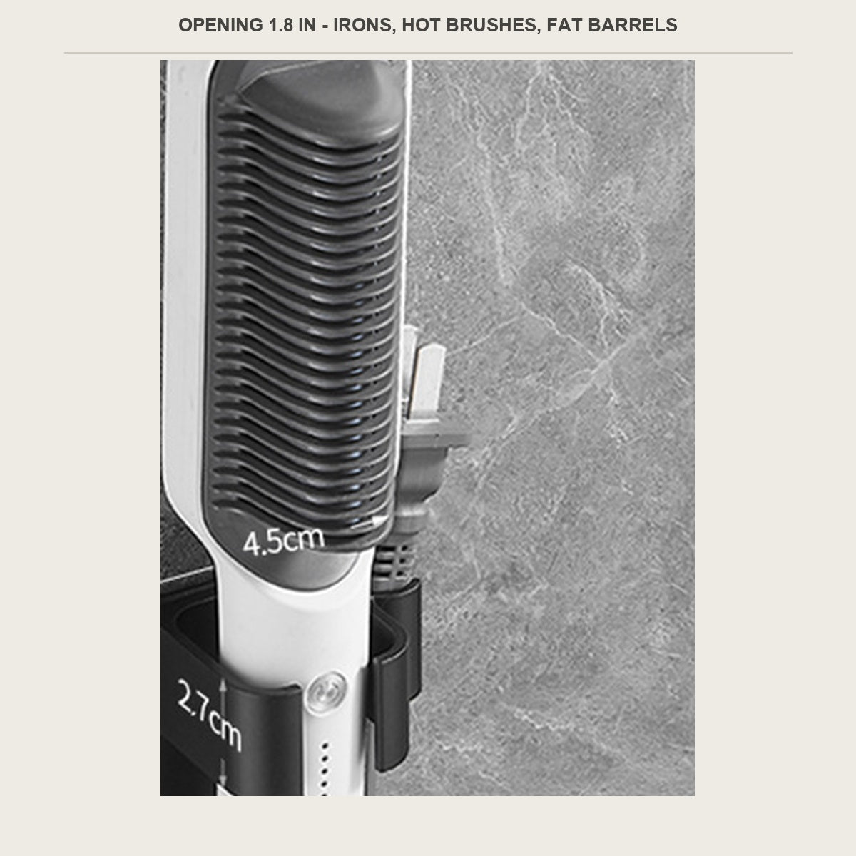 Flat iron held upright in the aluminum wall holder