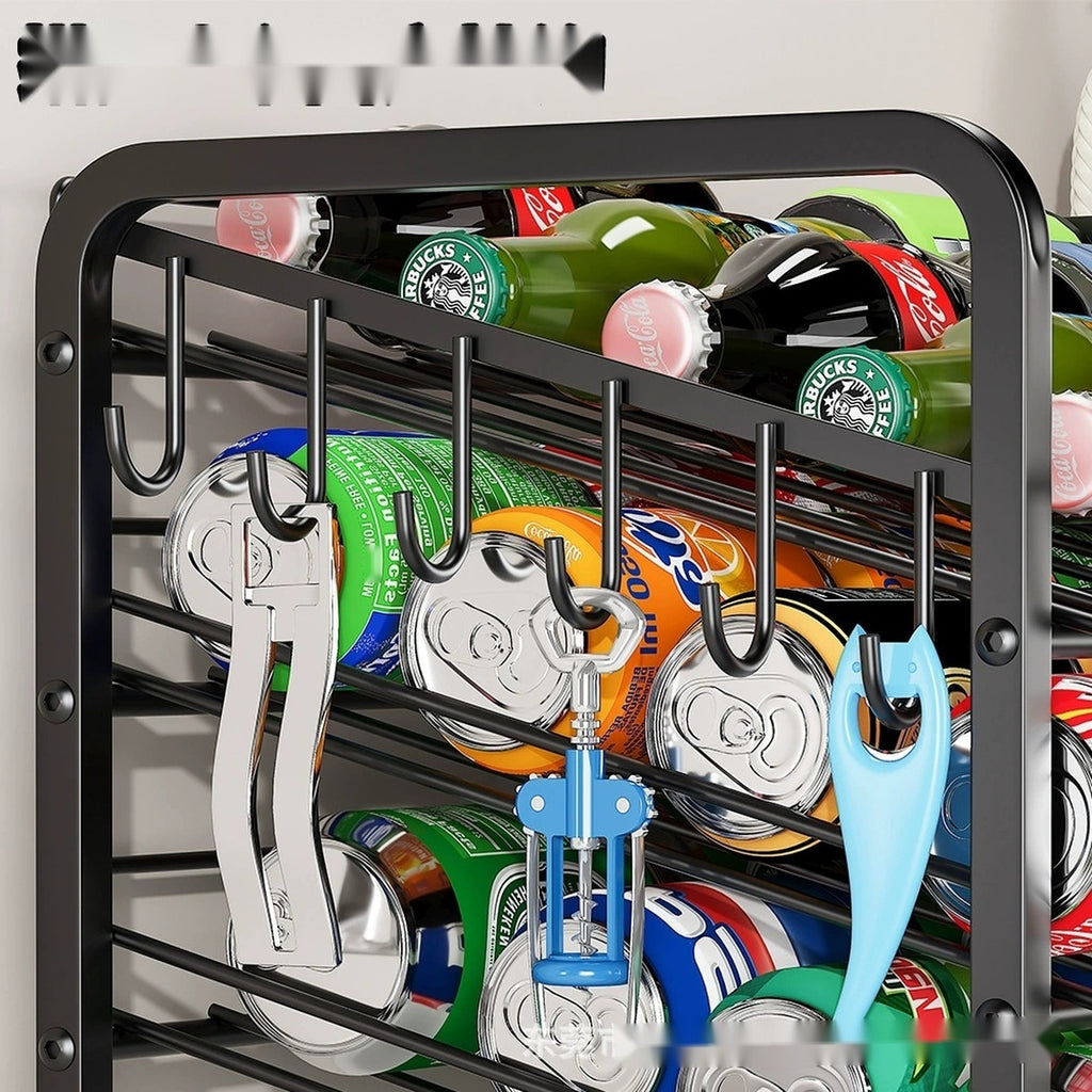 Close-up of side hooks holding bottle opener and accessories