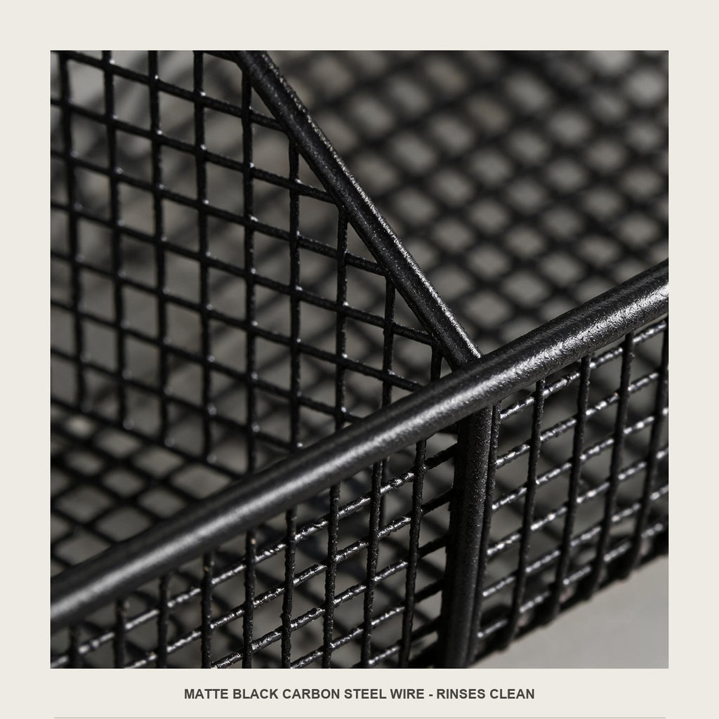 Macro of the matte black steel wire mesh and the welded joints