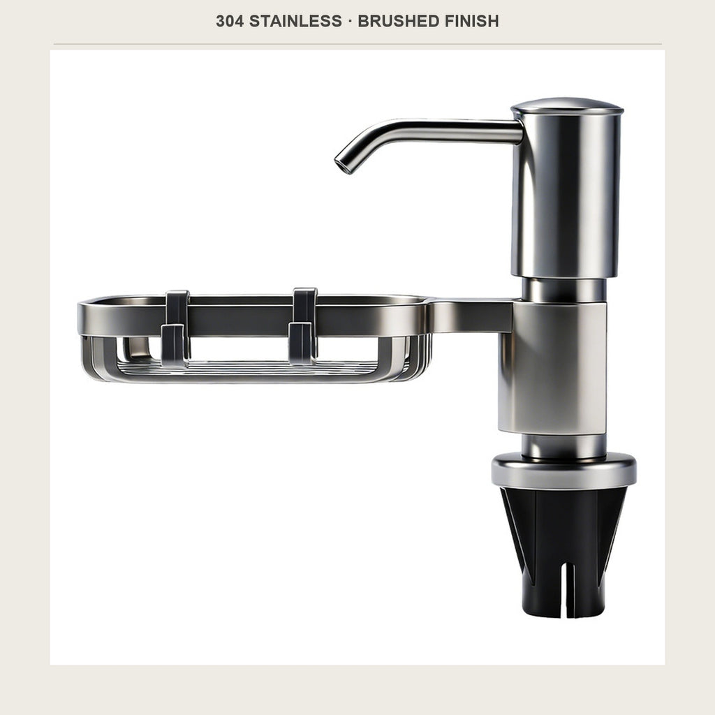 304 stainless brushed soap dispenser with drain basket