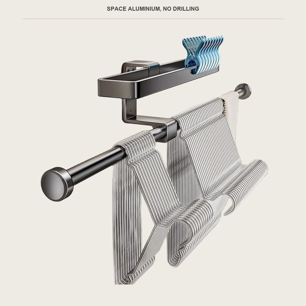 Space aluminium body of the hanger holder with a powder coated finish