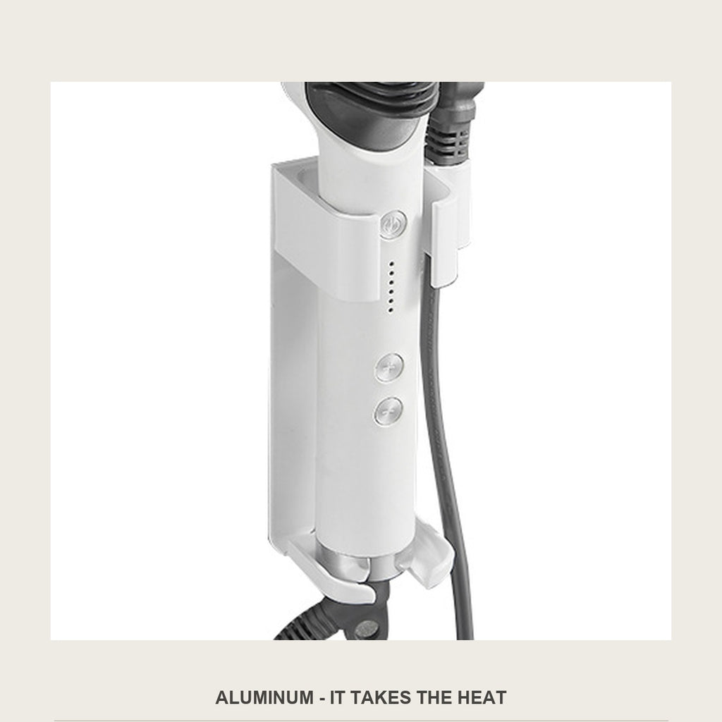 Aluminum wall holder for a flat iron and a hot brush