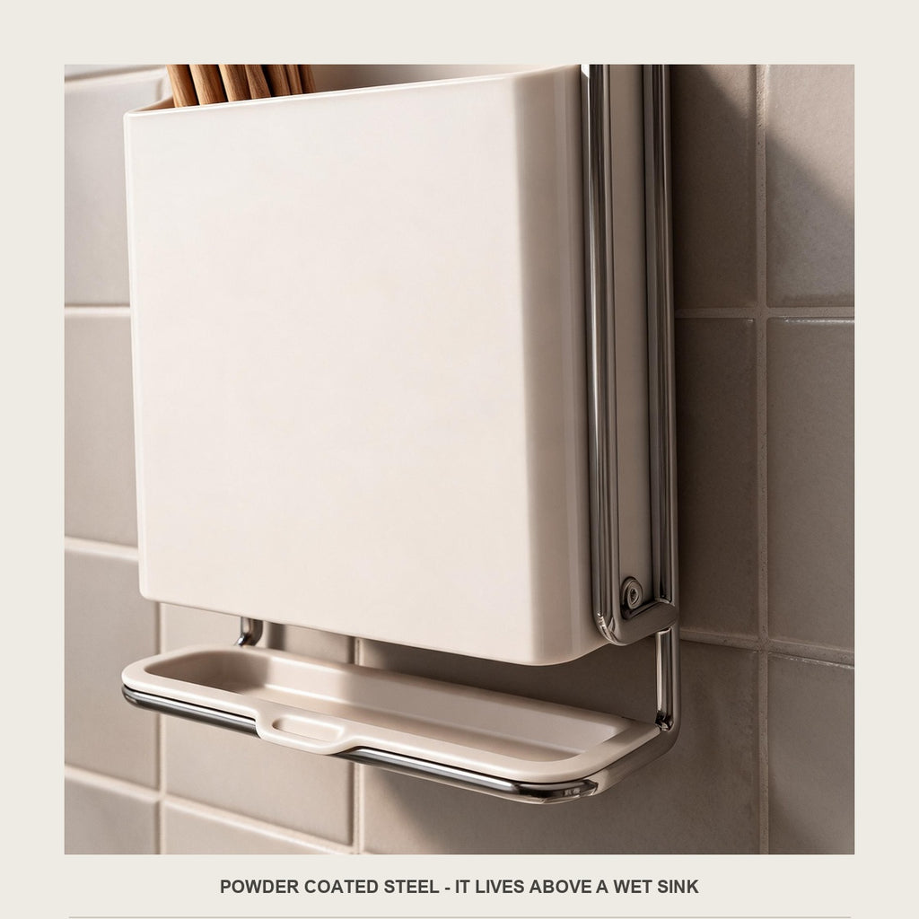 Macro of the matte cream white body meeting the light grey mounting rail