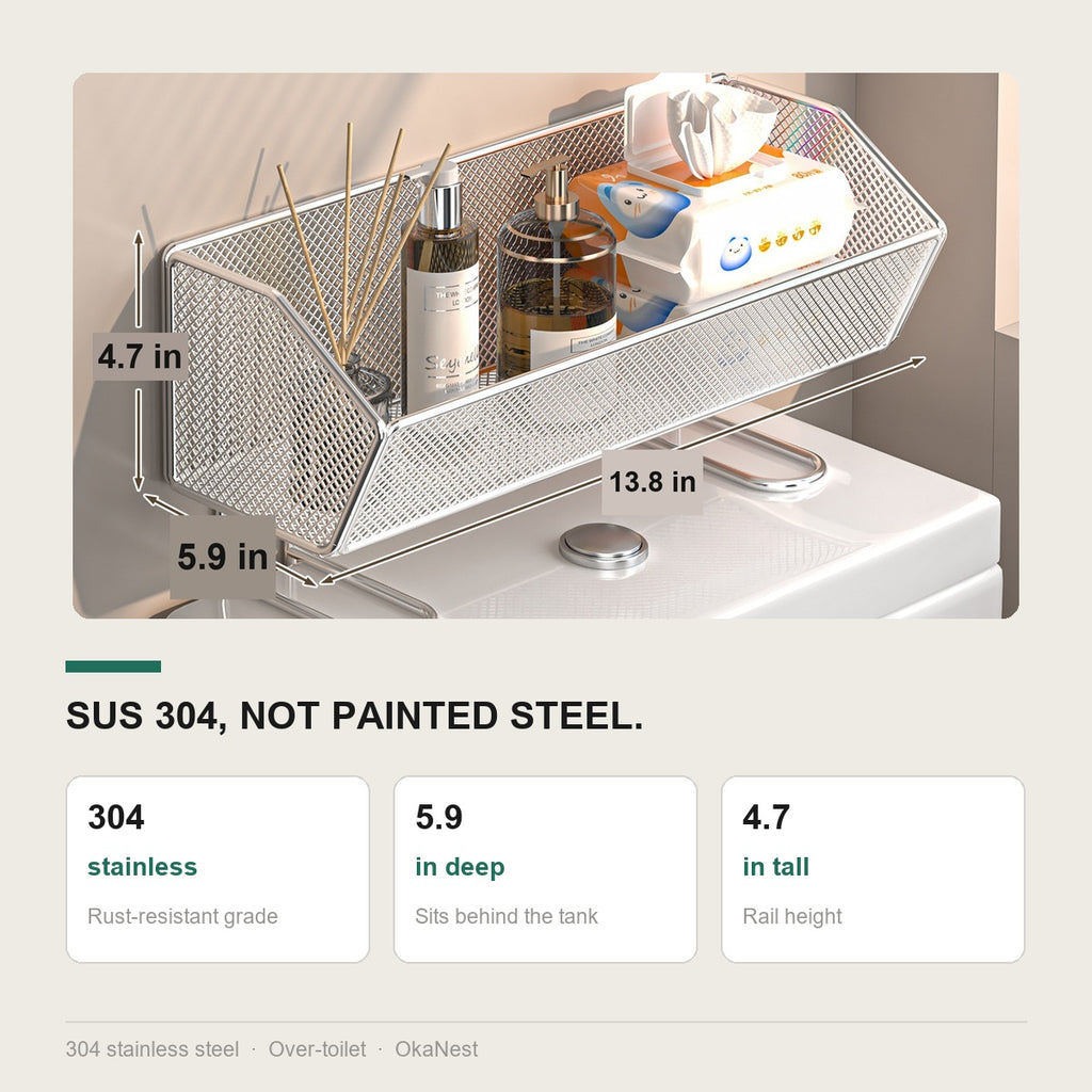 SUS 304 stainless steel, not painted carbon steel - rust resistant bathroom shelf