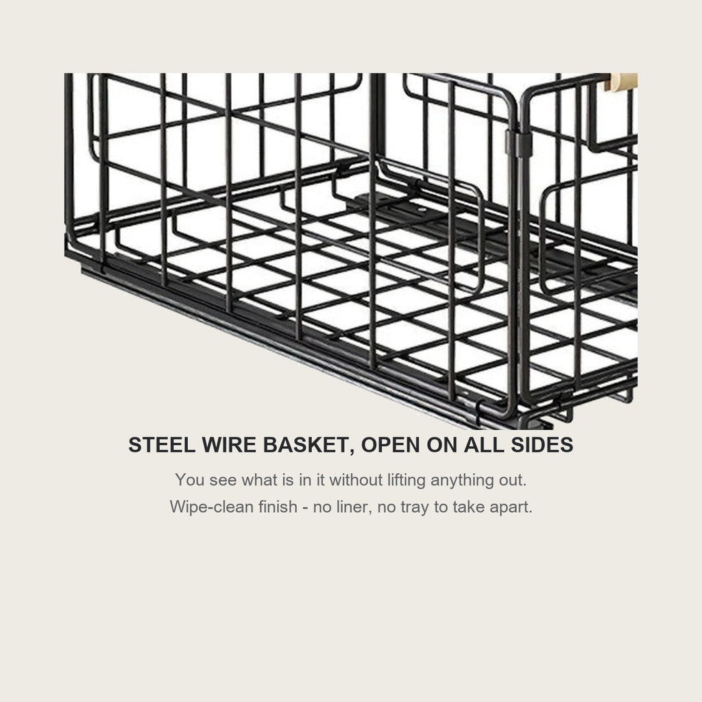 Steel wire basket, open on all sides, wipe-clean finish