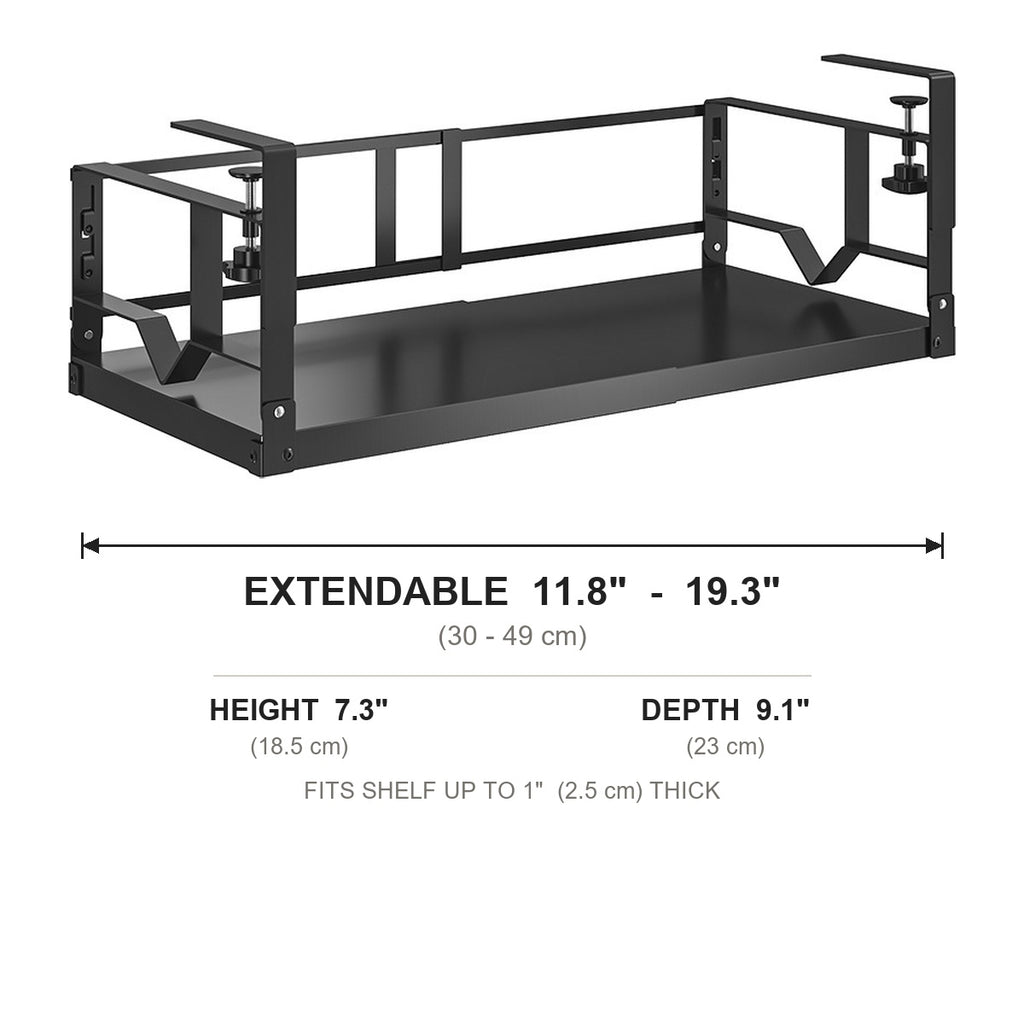 Under shelf basket size: 11.8-19.3 in wide, 9.1 in deep, 7.3 in high