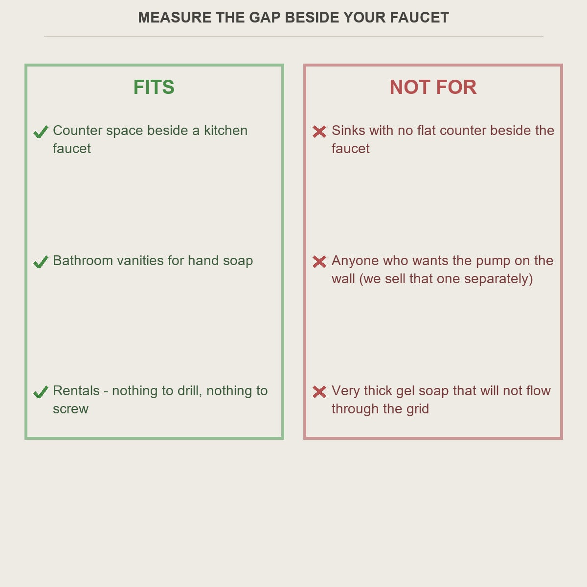 Fit guide for the soap dispenser box, and what it does not suit