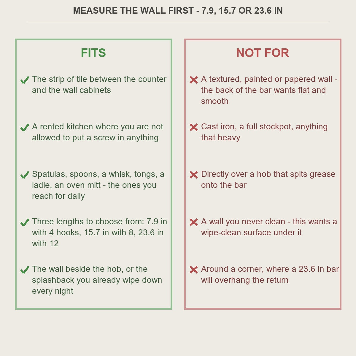 Fits and not-for guide for the no-drill kitchen utensil rail