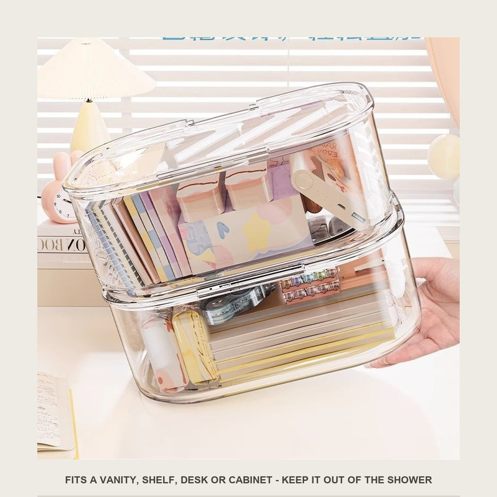 The hair accessory box on a vanity, shelf, desk or bathroom cabinet
