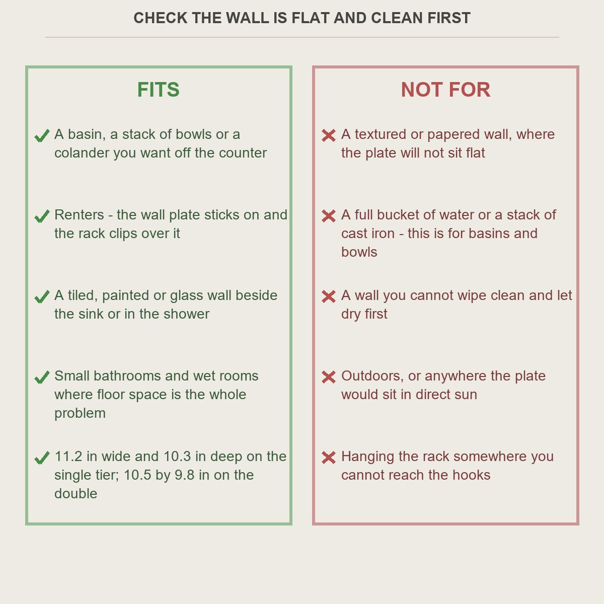 Fits and not-for guide for the no-drill foldable wall basin rack