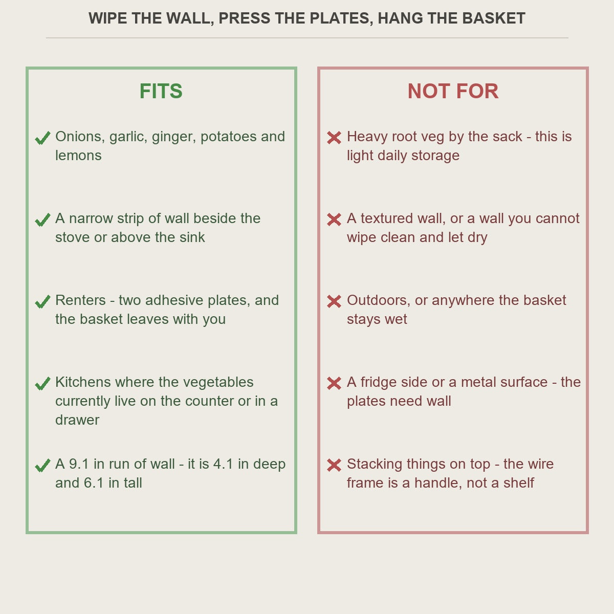 Fits and not-for guide for the no-drill wall basket