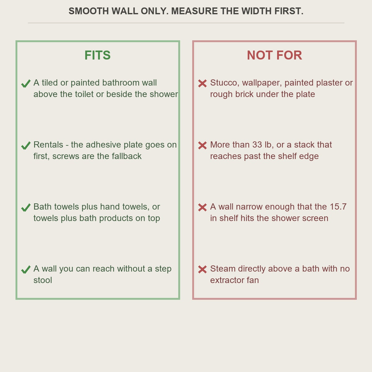 Fit guide for the folding towel shelf and what it does not suit