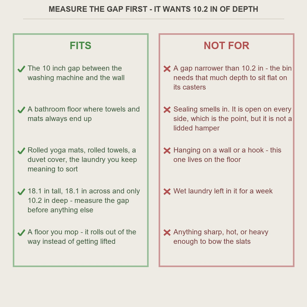Fits and not-for guide for the rolling slatted storage bin