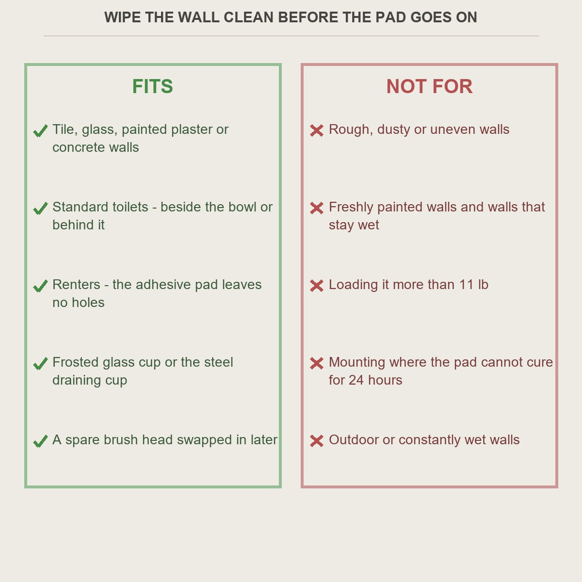 Fits and not-for guide for the no-drill wall toilet brush holder