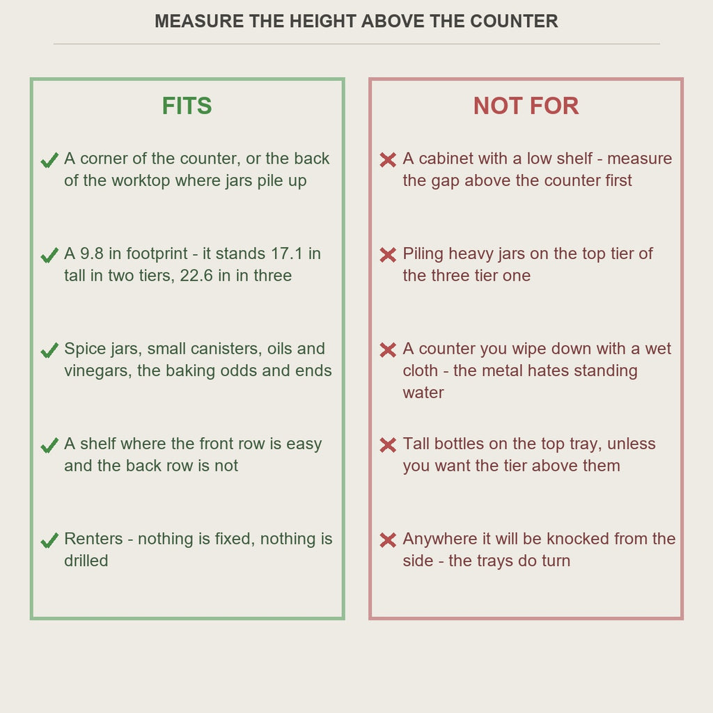 Fits and not-for guide for the rotating spice rack organizer