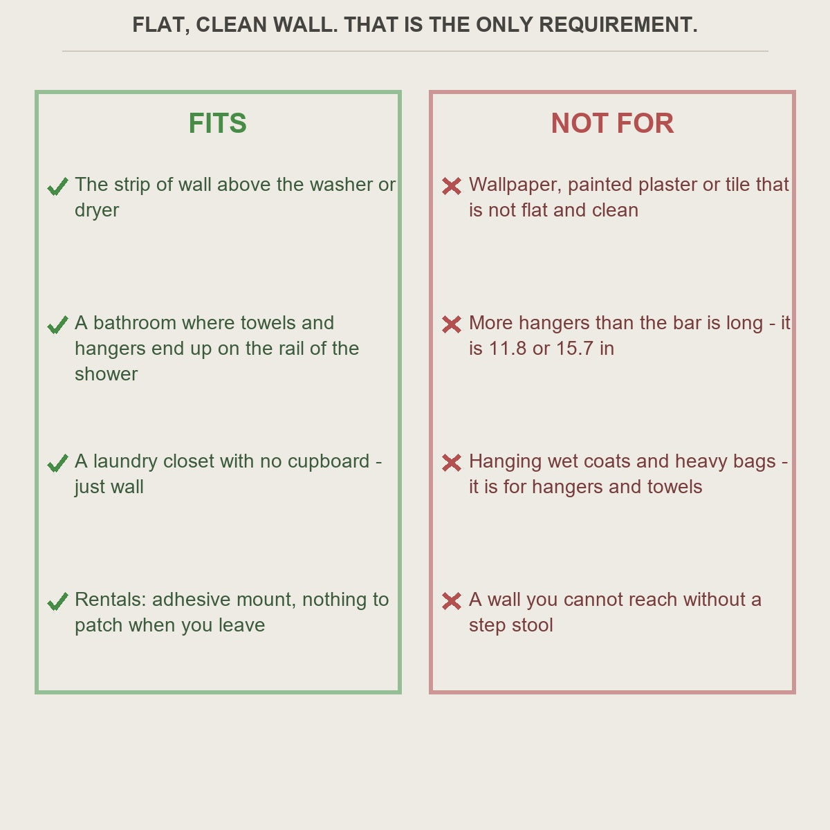 Fit guide for the hanger holder and the walls it does not suit