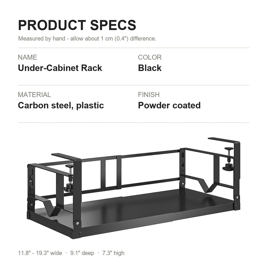 Product specifications: carbon steel and plastic, powder coated finish