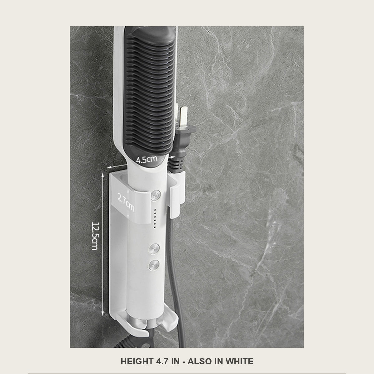 White wall holder for a curling iron with glue and a pad