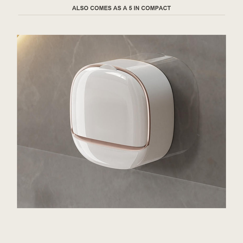The compact 5 in soap box on the same marble wall