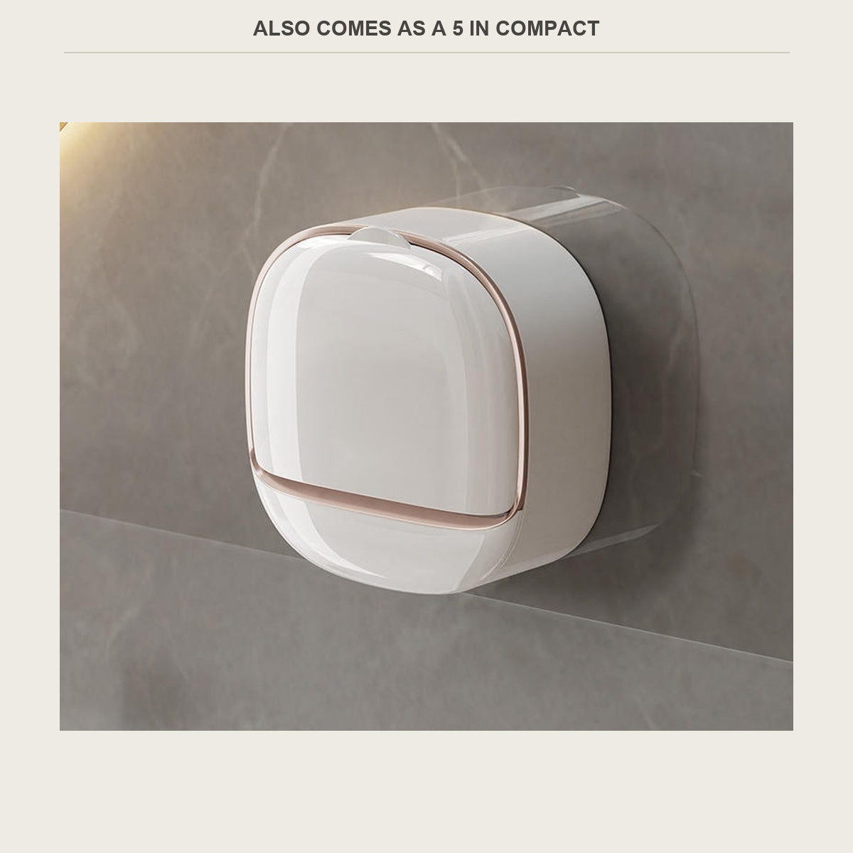 The compact 5 in soap box on the same marble wall