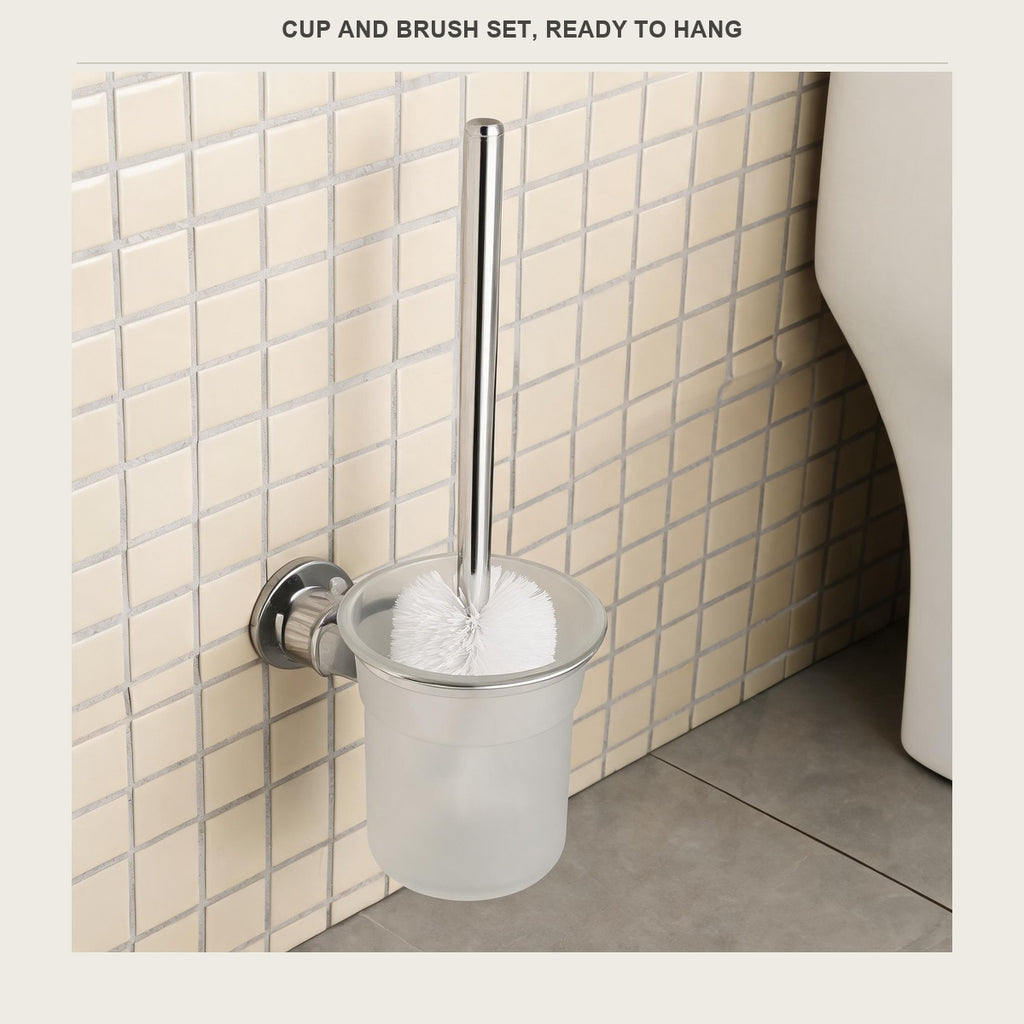 The full set - wall mount, stainless handle, brush head and cup
