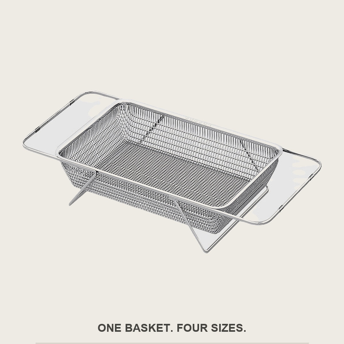 One stainless rinse basket, three sizes available