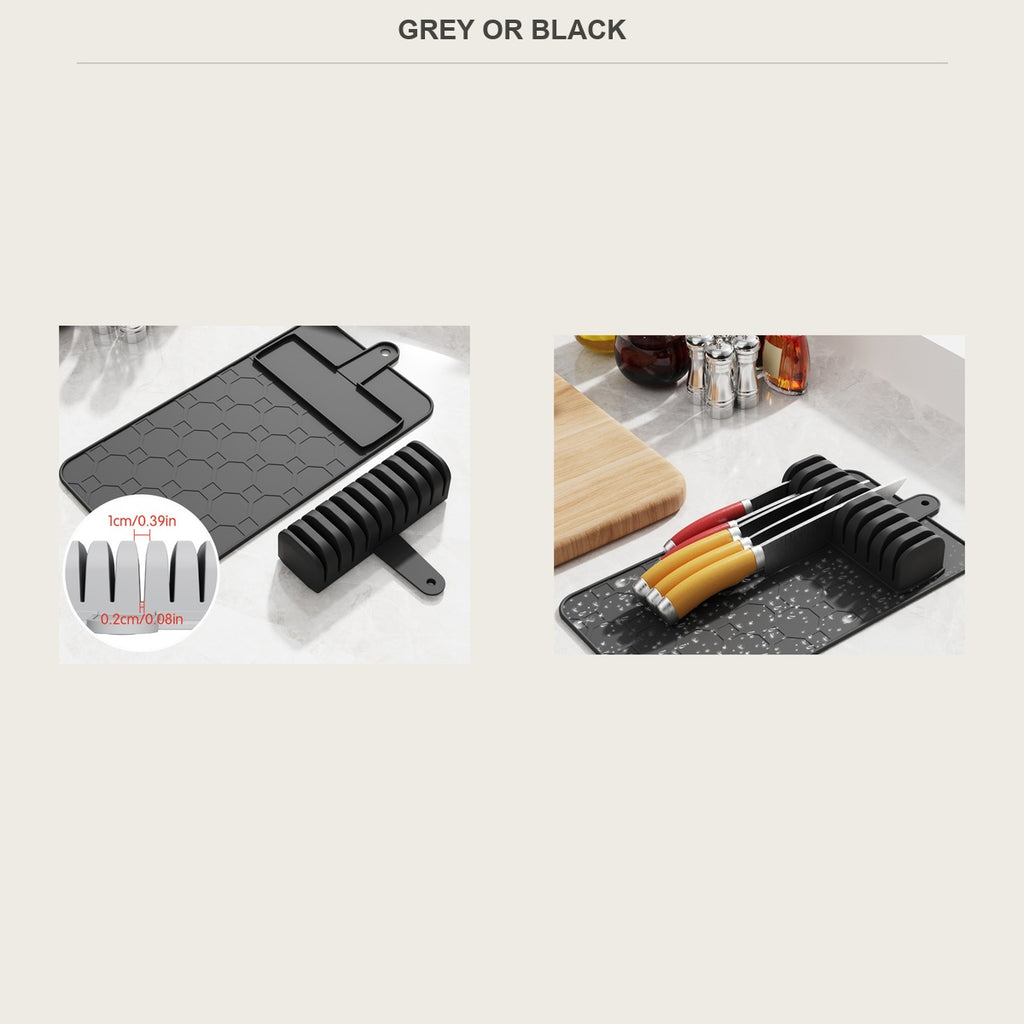The knife drying mat in grey and black